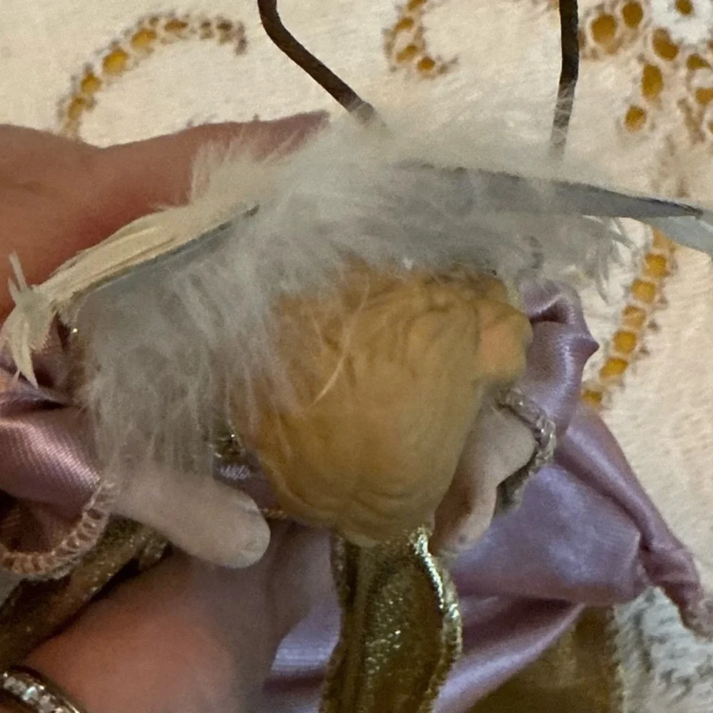 Vintage Porcelain & Fabric Angel Christmas Ornament Holiday Décor 4.5”
